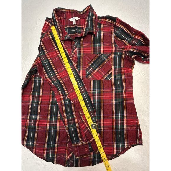 Time & Tru Womens Plaid Flannel Shirt Large Red Green Gold Button Up Long Sleeve - Picture 5 of 9
